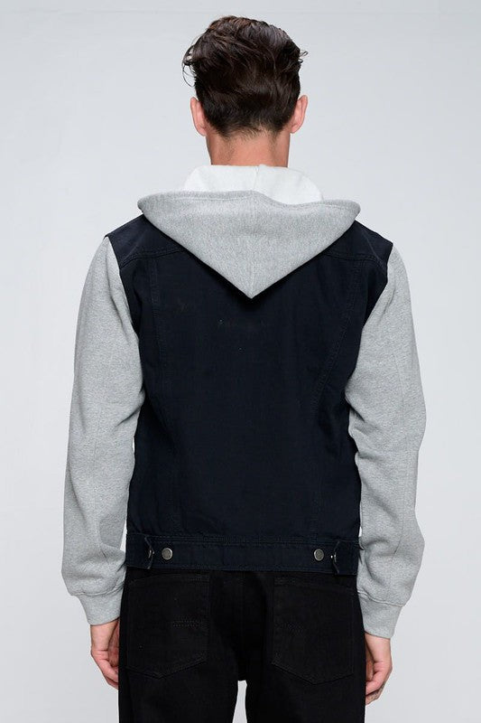 The All-Rounder: Men’s Hybrid Denim Jacket with Contrast Fleece Hoodie & Sleeves