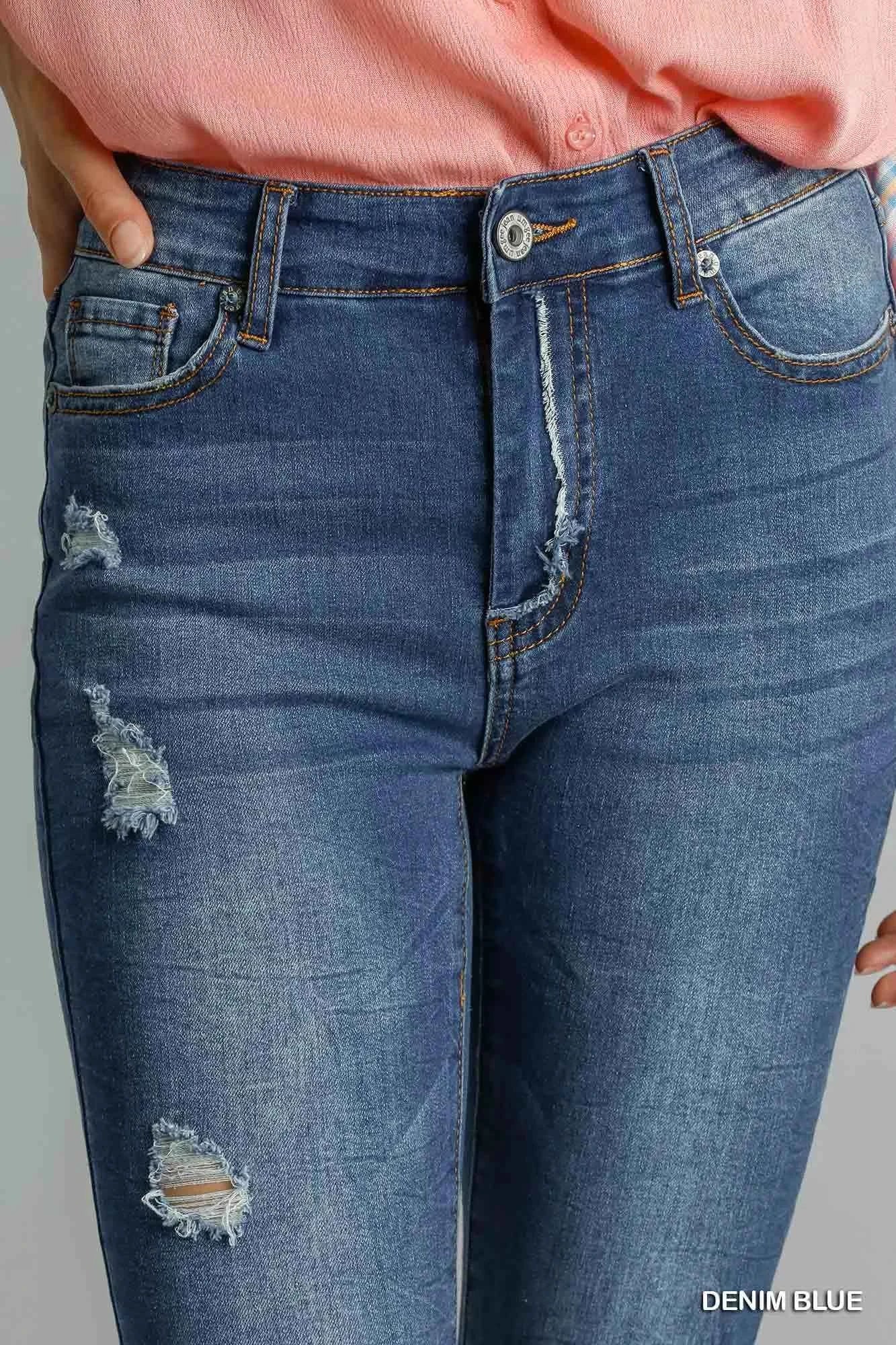 Umgee Distressed Skinny Jeans – High-Rise Stretch Denim with Pockets