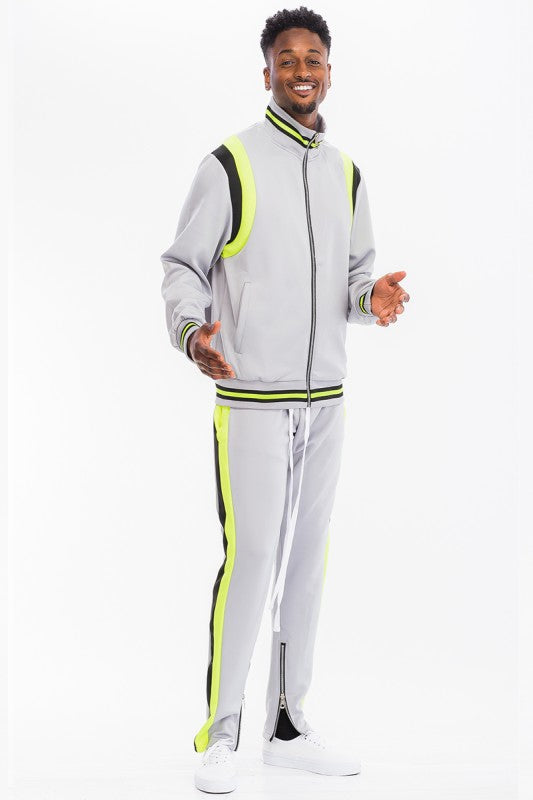 Men's Two Stripe Track Set – Jacket & Pants, 2 Colors, S–3XL Grey