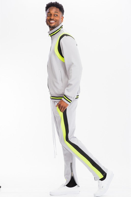 Men's Two Stripe Track Set – Jacket & Pants, 2 Colors, S–3XL Grey