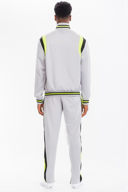 Men's Two Stripe Track Set – Jacket & Pants, 2 Colors, S–3XL Grey M