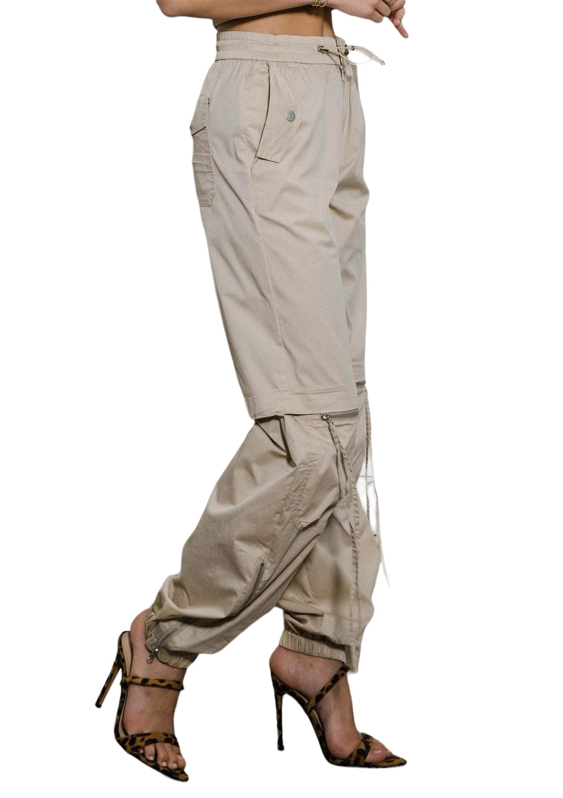 Women's Baggy Cargo Pants – Elastic Waist, Drawstring & Zip Pockets