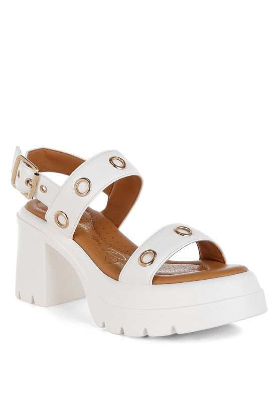 Rag & Co. Urla Eyelet Detail Platform Heel Sandals White
