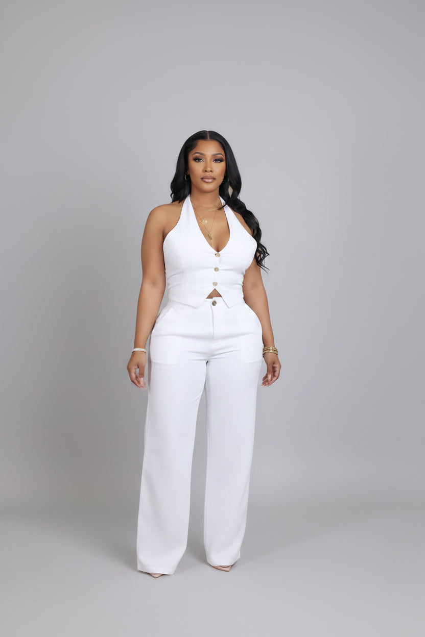 The Elevate Two-Piece Halter Vest & Wide-Leg Pants White