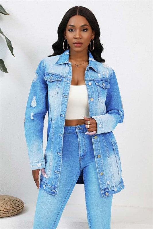 WOMEN FASHION DENIM TRUCKER JACKET Blue