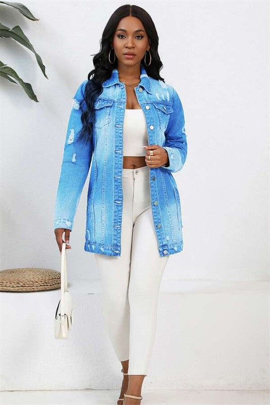 WOMEN FASHION DENIM TRUCKER JACKET Blue