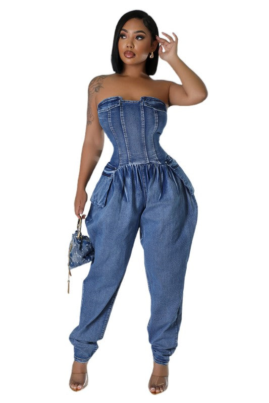 WOMEN FASHION DENIM JUMPSUIT Navy