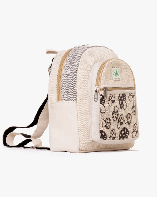 Kathmandu Collection Mini Hemp Mushroom Backpack | Handmade Eco-Friendly Nepal Beige Pink One Size