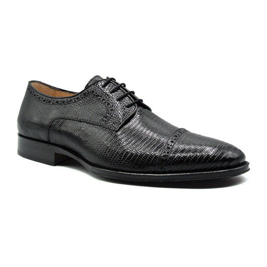 Zelli Italia Giovanni Teju Lizard Lace Up Oxford – Men's Luxury Dress Shoe in Black Black M