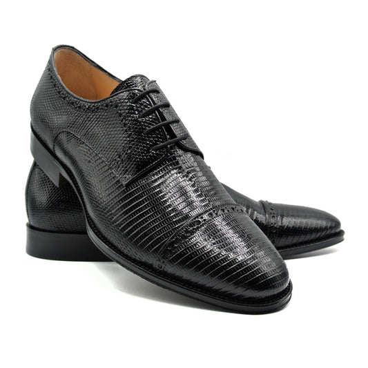Zelli Italia Giovanni Teju Lizard Lace Up Oxford – Men's Luxury Dress Shoe in Black