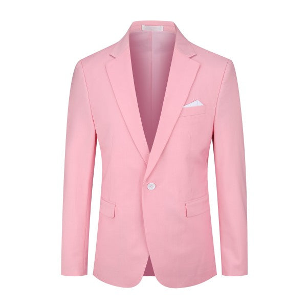 Men's Solid Color Single Vent 1-Button Blazer | Slim Fit Notched Lapel Jacket – Pink, Purple, Red & Caramel Pink M