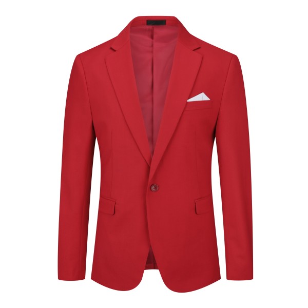Men's Solid Color Single Vent 1-Button Blazer | Slim Fit Notched Lapel Jacket – Pink, Purple, Red & Caramel Red L