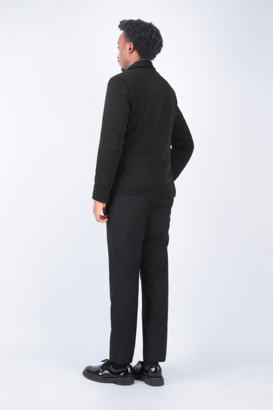 Men's Solid Color 1-Button Blazer | Notched Lapel Jetted Pocket Suit Jacket Black L
