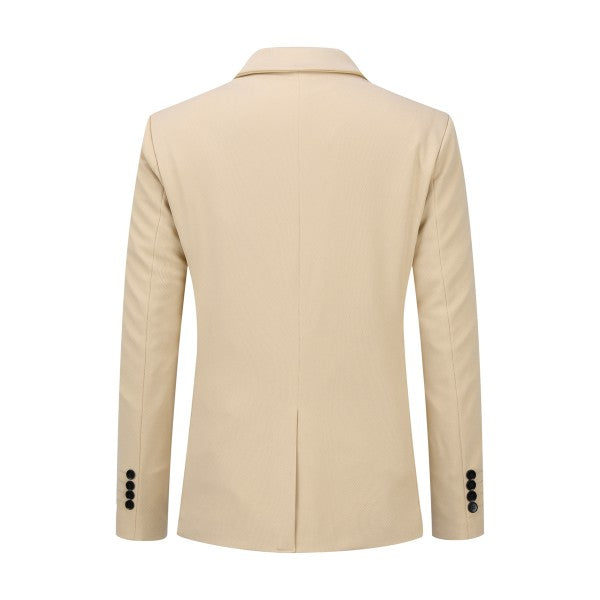 Men's Solid Color 1-Button Blazer | Notched Lapel Jetted Pocket Suit Jacket Khaki S