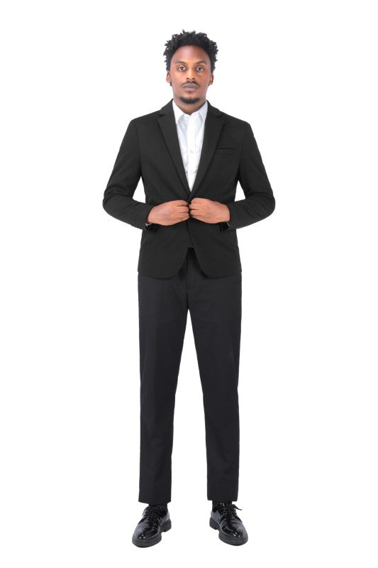 Men's Solid Color 1-Button Blazer | Notched Lapel Jetted Pocket Suit Jacket Black S