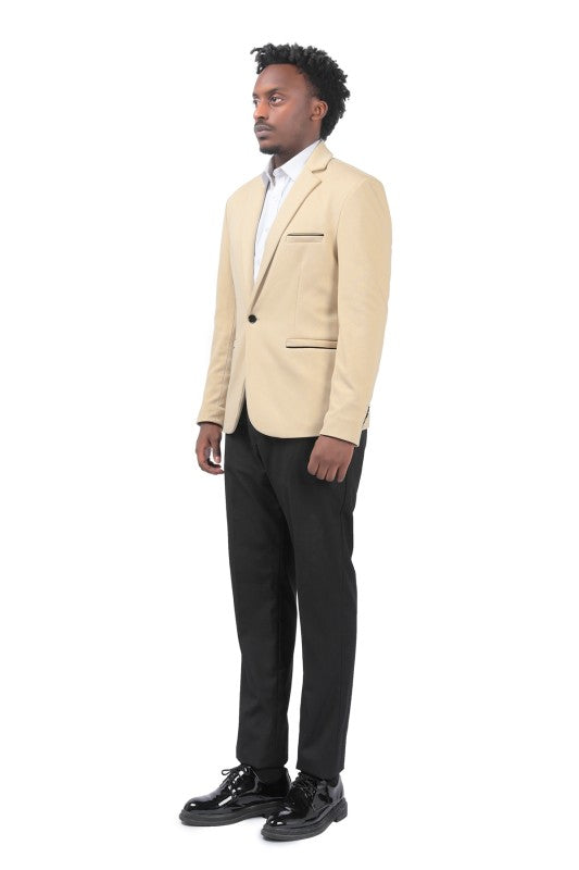 Men's Solid Color 1-Button Blazer | Notched Lapel Jetted Pocket Suit Jacket