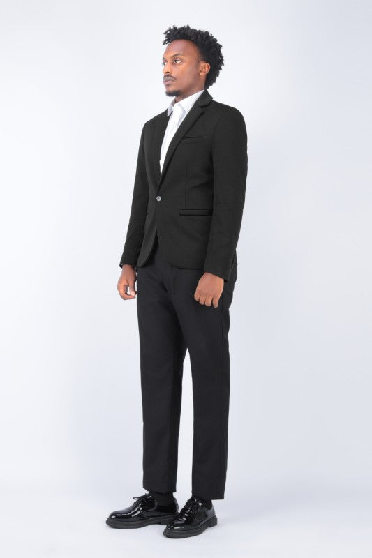 Men's Solid Color 1-Button Blazer | Notched Lapel Jetted Pocket Suit Jacket