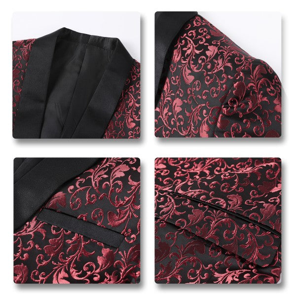 Mens Floral Embroidered 1 Button Tuxedo Jacket
