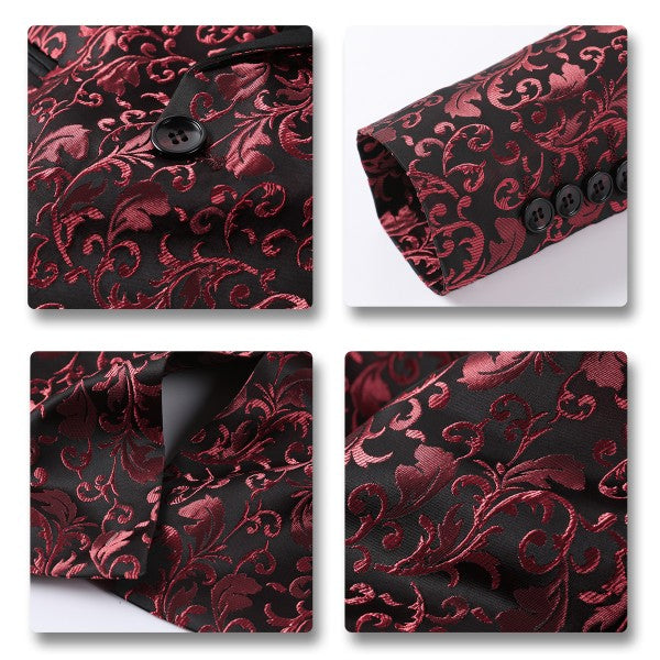 Mens Floral Embroidered 1 Button Tuxedo Jacket