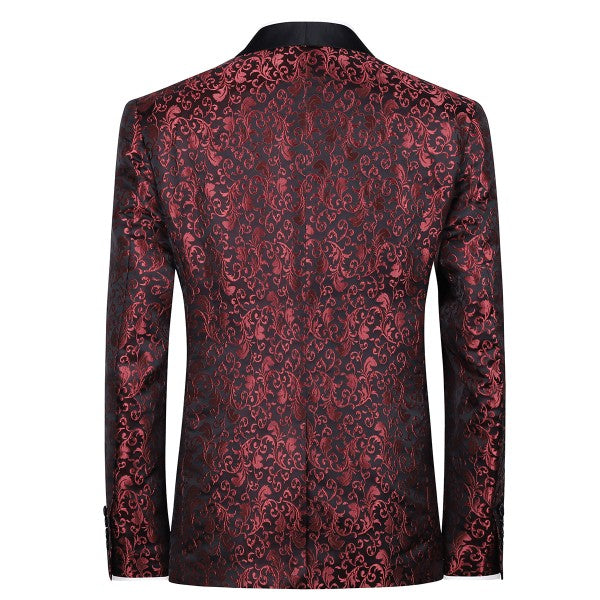 Mens Floral Embroidered 1 Button Tuxedo Jacket