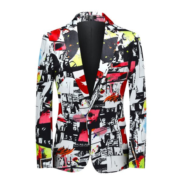 Men's Floral Print Slim Fit Blazer | 1-Button Notched Lapel Statement Jacket Multicoloured