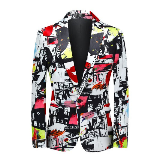 Men's Floral Print Slim Fit Blazer | 1-Button Notched Lapel Statement Jacket Multicoloured