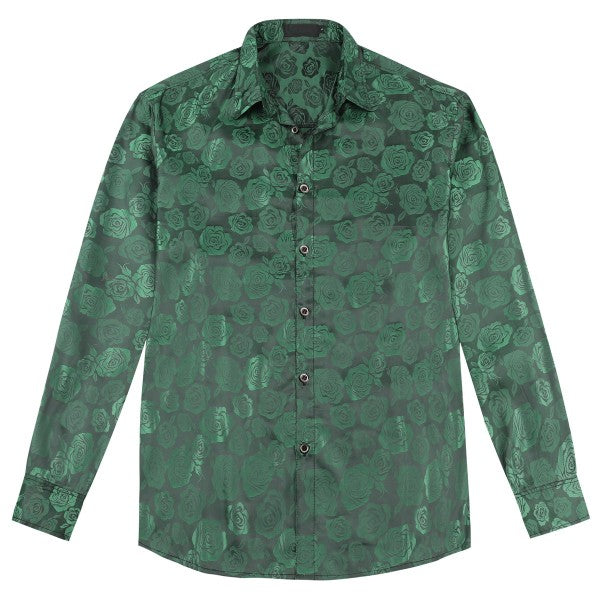 Men's Rose Jacquard Long Sleeve Shirt | Slim Fit Floral Button-Down Dress Shirt