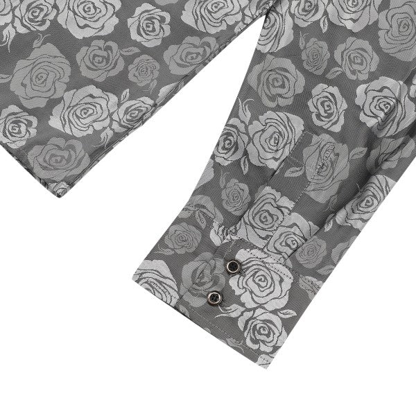 Men's Rose Jacquard Long Sleeve Shirt | Slim Fit Floral Button-Down Dress Shirt