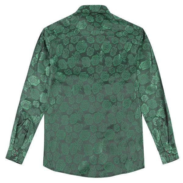 Men's Rose Jacquard Long Sleeve Shirt | Slim Fit Floral Button-Down Dress Shirt