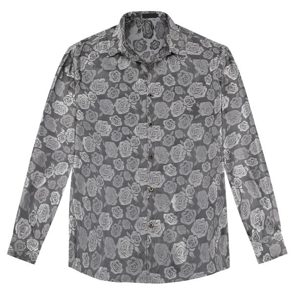 Men's Rose Jacquard Long Sleeve Shirt | Slim Fit Floral Button-Down Dress Shirt