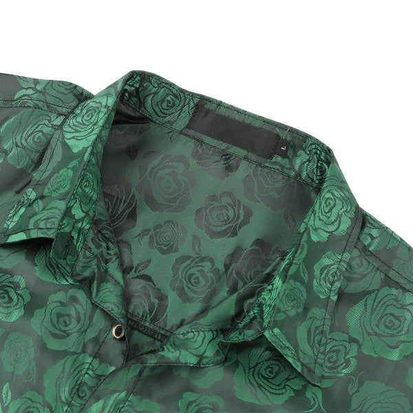 Men's Rose Jacquard Long Sleeve Shirt | Slim Fit Floral Button-Down Dress Shirt
