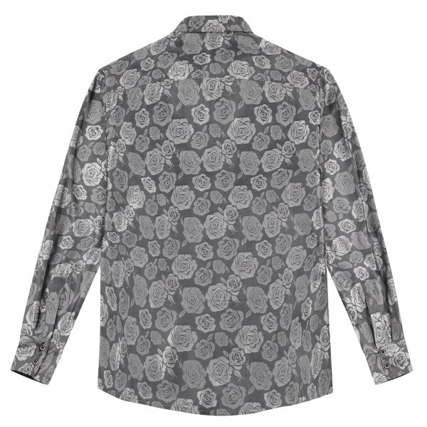 Men's Rose Jacquard Long Sleeve Shirt | Slim Fit Floral Button-Down Dress Shirt