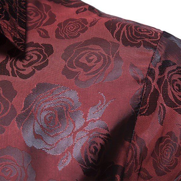 Men's Rose Jacquard Long Sleeve Shirt | Slim Fit Floral Button-Down Dress Shirt