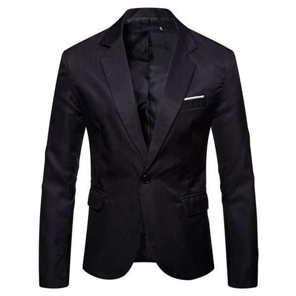 Men's Solid Color Double Vent 1-Button Blazer | 3D Slim Fit Notched Lapel Jacket – Black Black