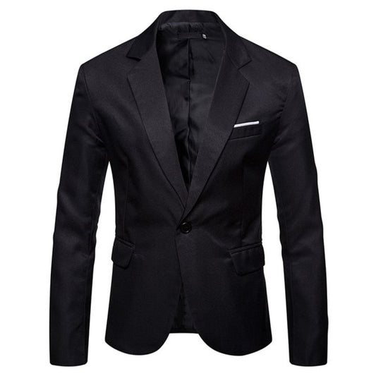 Men's Solid Color Double Vent 1-Button Blazer | 3D Slim Fit Notched Lapel Jacket – Black Black