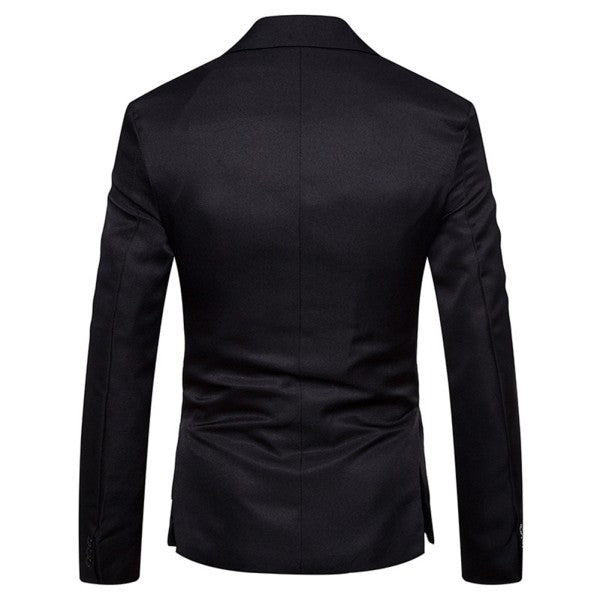Men's Solid Color Double Vent 1-Button Blazer | 3D Slim Fit Notched Lapel Jacket – Black