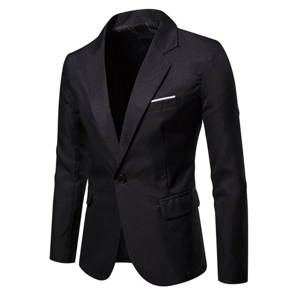 Men's Solid Color Double Vent 1-Button Blazer | 3D Slim Fit Notched Lapel Jacket – Black
