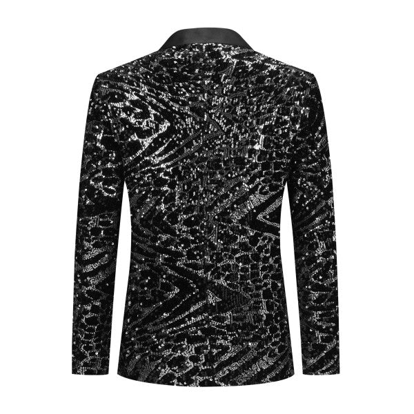 Men's Sequin Stripe Tuxedo Jacket with Bow Tie | 1-Button Notched Lapel Blazer