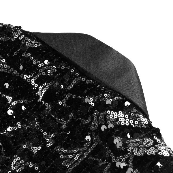 Men's Sequin Stripe Tuxedo Jacket with Bow Tie | 1-Button Notched Lapel Blazer