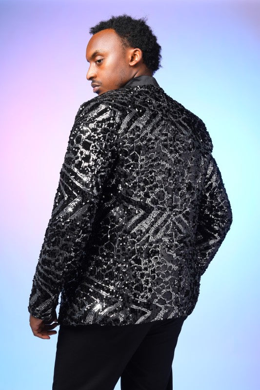 Men's Sequin Stripe Tuxedo Jacket with Bow Tie | 1-Button Notched Lapel Blazer