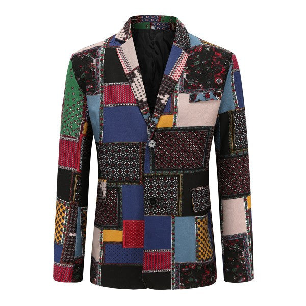 Men's Floral Print Notch Lapel Blazer | Slim Fit Fashion Jacket – Navy Blue, Sky Blue, Royal Blue & Multicolour Multicoloured XS