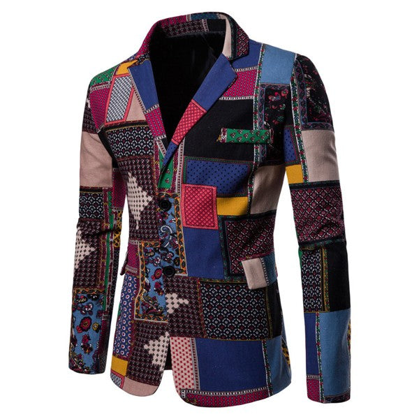 Men's Floral Print Notch Lapel Blazer | Slim Fit Fashion Jacket – Navy Blue, Sky Blue, Royal Blue & Multicolour