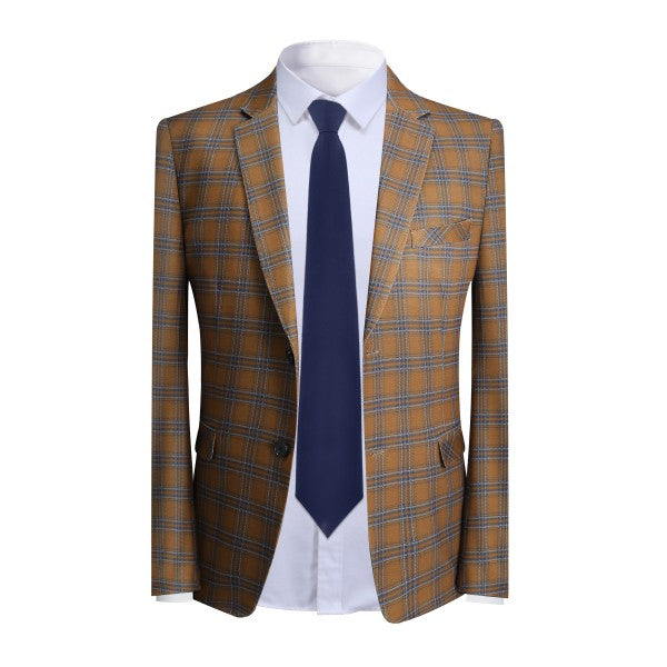 Men's Brown Plaid 2-Button Blazer | Slim Fit Notched Lapel Tweed Jacket – Coffee