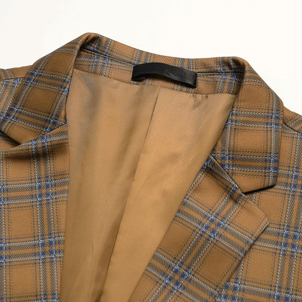 Men's Brown Plaid 2-Button Blazer | Slim Fit Notched Lapel Tweed Jacket – Coffee