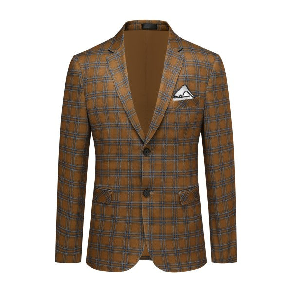 Men's Brown Plaid 2-Button Blazer | Slim Fit Notched Lapel Tweed Jacket – Coffee coffee