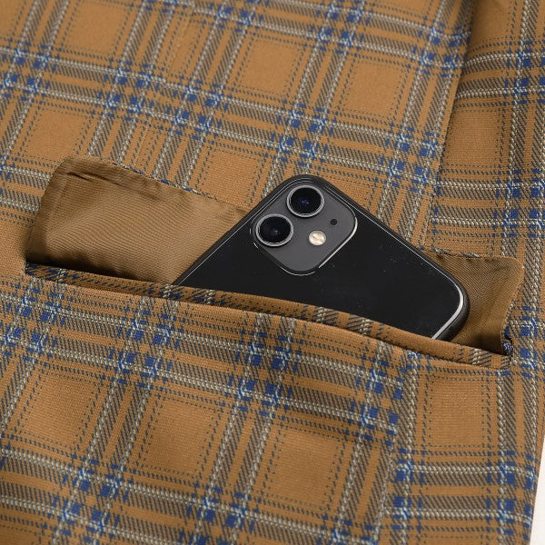 Men's Brown Plaid 2-Button Blazer | Slim Fit Notched Lapel Tweed Jacket – Coffee