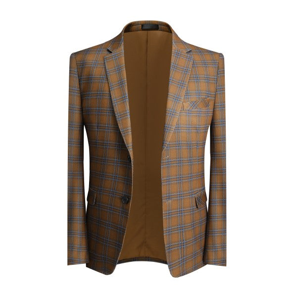 Men's Brown Plaid 2-Button Blazer | Slim Fit Notched Lapel Tweed Jacket – Coffee