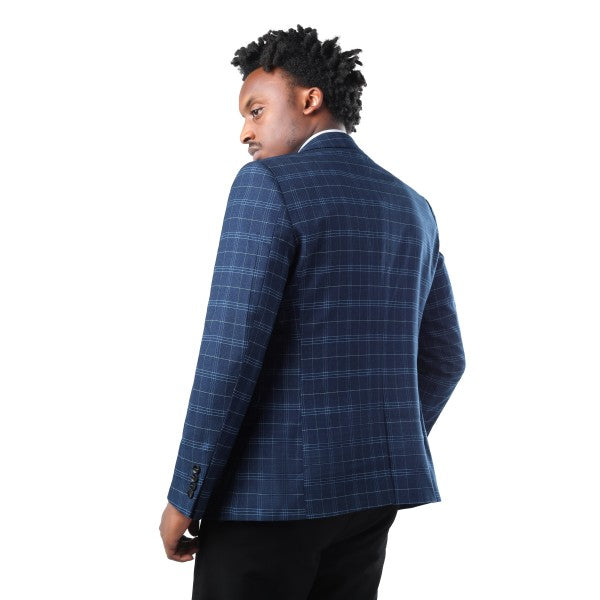Men's Slim Fit Windowpane Check 1-Button Blazer | Notched Lapel Tweed Jacket – Navy Blue & Black