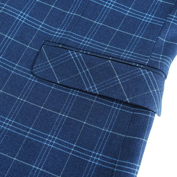 Men's Slim Fit Windowpane Check 1-Button Blazer | Notched Lapel Tweed Jacket – Navy Blue & Black