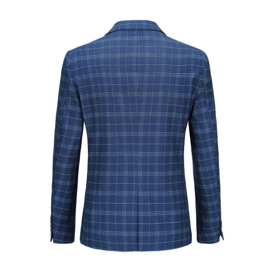 Men's Slim Fit Windowpane Check 1-Button Blazer | Notched Lapel Tweed Jacket – Navy Blue & Black